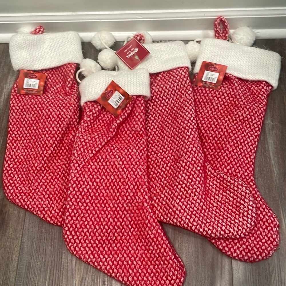 St. Nicholas Square Red Knit Christmas Stocking set of 4  NWT
